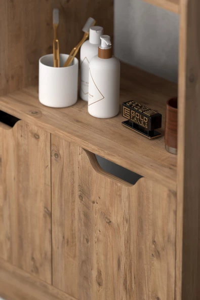 ilkal BANYO DOLABI ÇOK AMAÇLI HAVLULUK 2 KAPAKLI RAFLI ATLANTİK ÇAM - 5