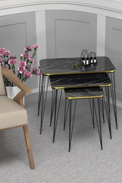 Gold Falez Zigon Sehpa Kr Çift Bendir Tel Siyah Ayak