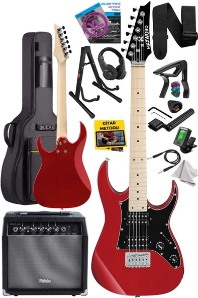 Maxword DE-150RD-35AMP Maple Klavye HH Yüksek Kaliteli 35W Amfili Elektro Gitar Seti - 2