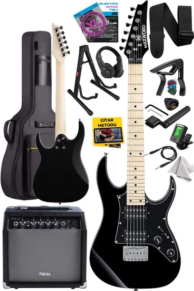 Maxword DE-150BK-35AMP Maple Klavye HH Yüksek Kaliteli 35W Amfili Elektro Gitar Seti - 2