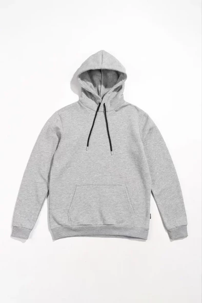 Erkek Uzun Kol Kapşonlu Basic Sweatshirt Hoodie - Gri