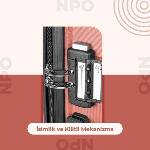 NPO Diamond PP(Polipropilen) Büyük ve Orta Boy 2'li Kırılmaz Valiz Seti - Somon - 5