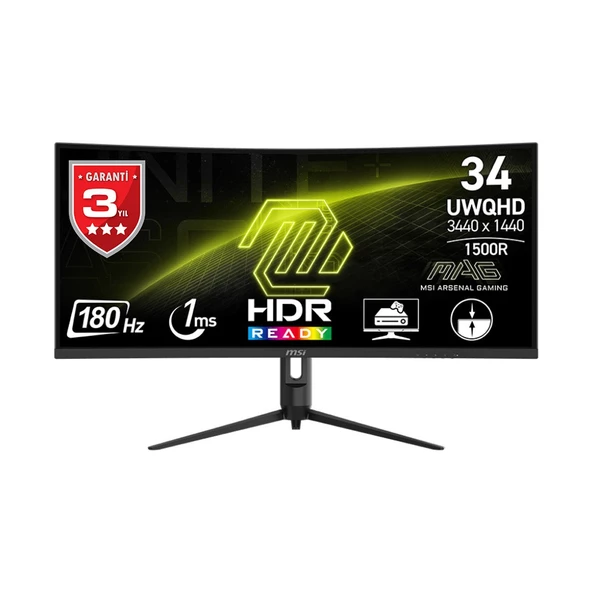 Msı 34 Mag 342Cqr E2 3440 X 1440 (Uwqhd) 21:9 Curve 1500R Va 180Hz 1Ms (Mprt) Freesync Premıum Gamıng Monıtor