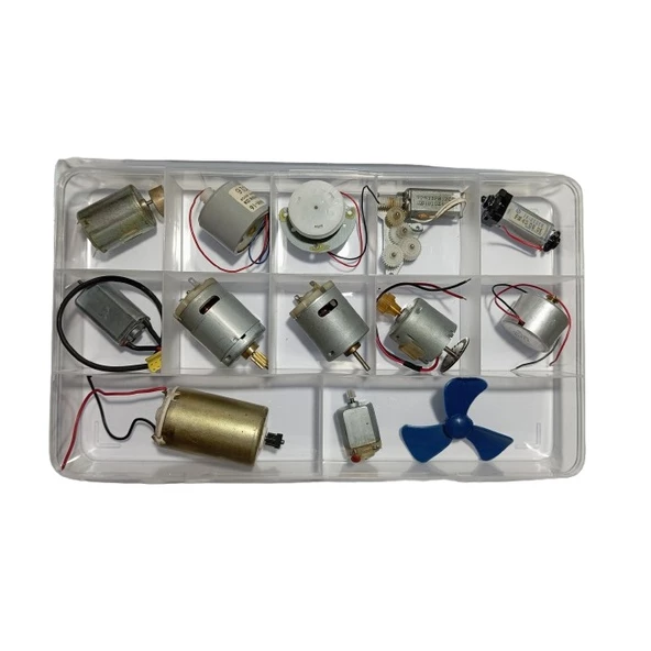 Büyük Tip Elektrik DC Motor Deney Seti Kutulu - 10 Adet (Titreşim ve Oyuncak Motoru Hediyeli) - 6