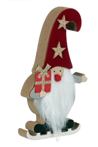 Yılbaşı Süsü Dekoratif  Ahşap Kürklü Gnome Noel Baba Biblo Figür - 14 cm ürün görseli