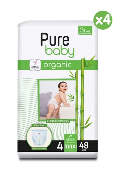 Pure Baby Organik Bambu Özlü 4 Numara Maxi 192'li Külot Bez