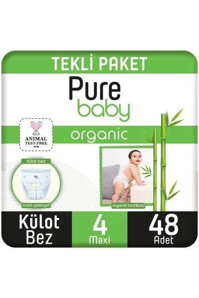 Pure Baby Organik Bambu Özlü 4 Numara Maxi 48'li Külot Bez