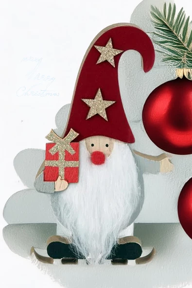 Yılbaşı Süsü Dekoratif  Ahşap Kürklü Gnome Noel Baba Biblo Figür - 14 cm - Resim 4