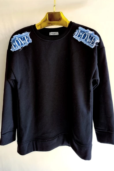 3 İplik Şardonlu Kot Love Detaylı Kadın Sweatshirt - 2