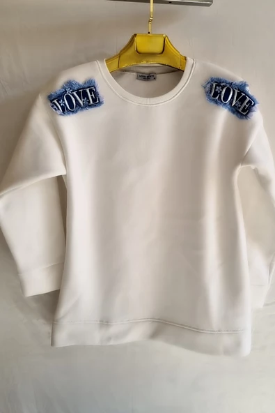 3 İplik Şardonlu Kot Love Detaylı Kadın Sweatshirt - 8