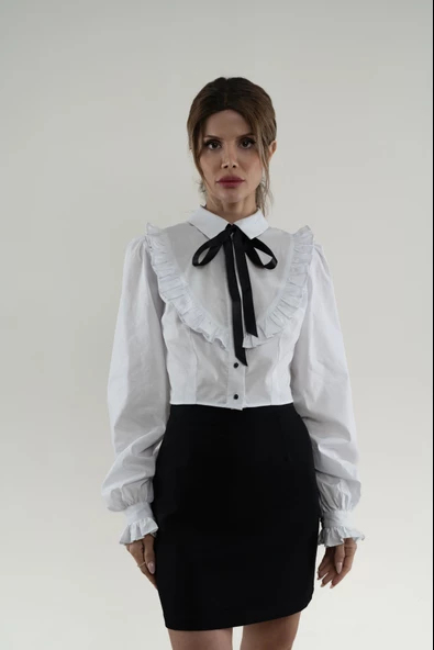 Fiyonk Detaylı Fırfırlı Poplin Gömlek - 2