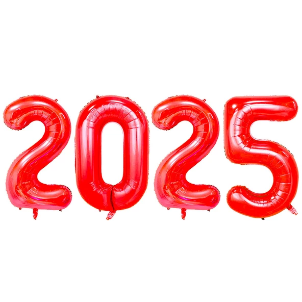 2025 Yılbaşı Kırmızı Folyo Balon Set 100 cm