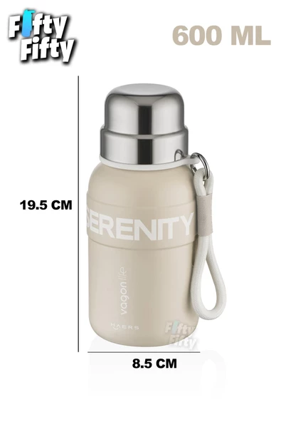 Vagonlife 600 ML Paslanmaz Çelik Termos/Su Matarası Rahat İçim-Taşıma Askılı-FF1005-600ml - 12