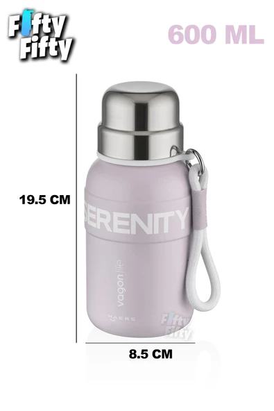 Vagonlife 600 ML Paslanmaz Çelik Termos/Su Matarası Rahat İçim-Taşıma Askılı-FF1005-600ml - 4