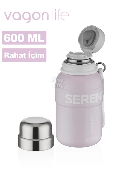 Vagonlife 600 ML Paslanmaz Çelik Termos/Su Matarası Rahat İçim-Taşıma Askılı-FF1005-600ml - 3