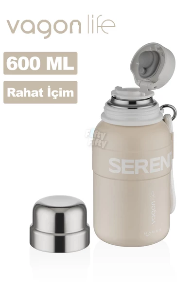 Vagonlife 600 ML Paslanmaz Çelik Termos/Su Matarası Rahat İçim-Taşıma Askılı-FF1005-600ml - 11