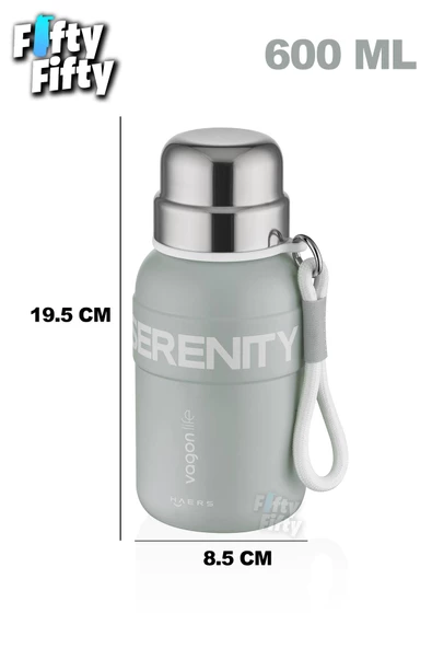 Vagonlife 600 ML Paslanmaz Çelik Termos/Su Matarası Rahat İçim-Taşıma Askılı-FF1005-600ml - 8