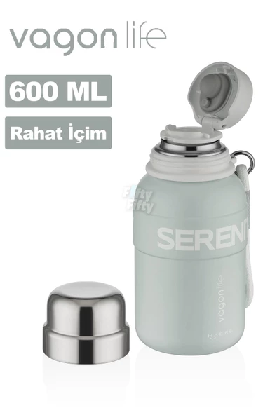 Vagonlife 600 ML Paslanmaz Çelik Termos/Su Matarası Rahat İçim-Taşıma Askılı-FF1005-600ml - 7