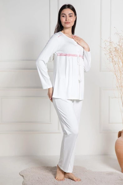 Mecit 6100 Bayan Hamile Lohusa Pembe Sabahlıklı Pijama Takım - 5