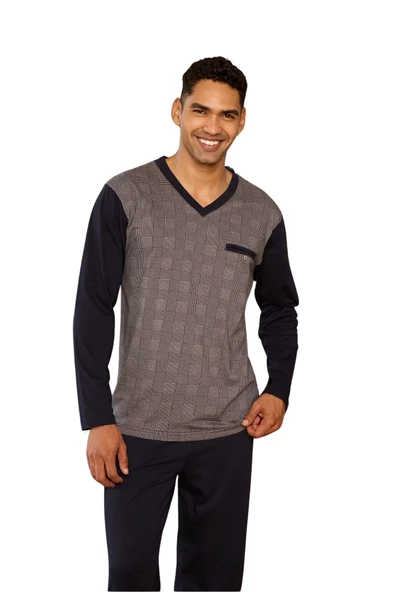 Kly Erkek Uzun Kol V Yaka Pijama 9260 - 2