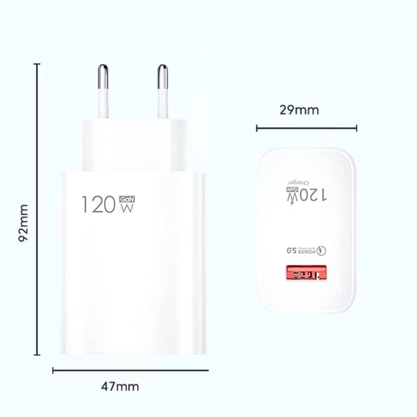 Şarj Aleti Hızlı Güvenli Şarj 120W USB  Type C Uçlu Kablolu Şarj Aleti - 7