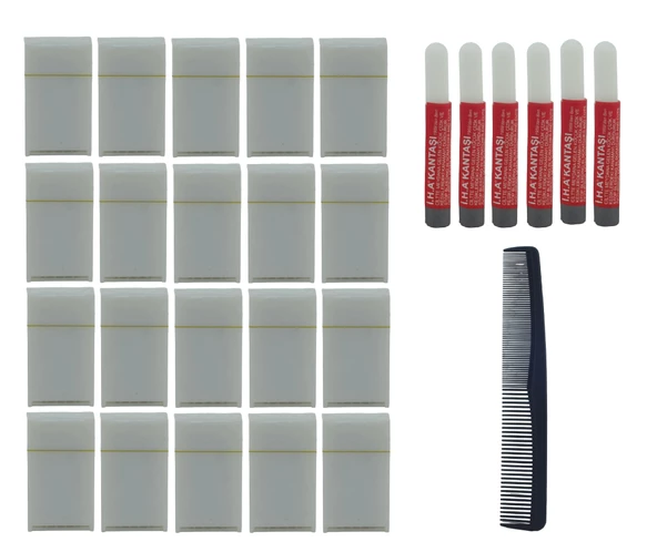 İHA Kalem Kan Taşı 6 Adet,100 Adet Tıraş Bıçağı (5x20),Punto Pnt4 Siyah 19cm Tarak Set - 2