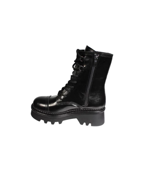 YAZKIŞ Kadın Siyah Parlak Cilt 18cm Bilek Boyu 6cm Kalın Taban Fermuarlı Bağcıklı Soğuya Dayanıklı - Resim 3