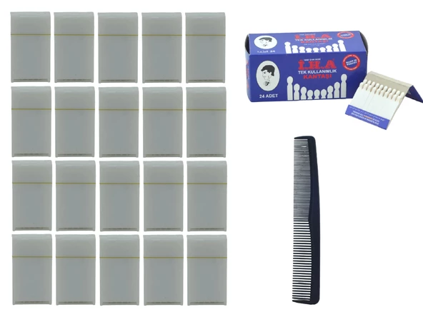 İHA Tek Kullanımlık Kan Taşı (24 x 20 Adet),100 Adet Tıraş Bıçağı (5x20),Punto Pnt4 Siyah 19cm Tarak Set - 2