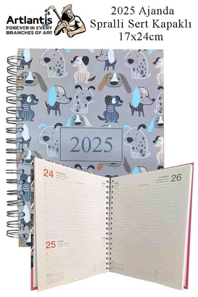2025 Ajanda Spralli Sert Kapak 1 Adet 17x24 cm Telli Ajanda 2025 Çizgili Ajanda Günlük Planlayıcı Termo Kapak Ofis Okul - 2