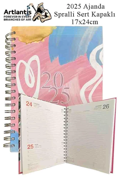 2025 Ajanda Spralli Sert Kapak 1 Adet 17x24 cm Telli Ajanda 2025 Çizgili Ajanda Günlük Planlayıcı Termo Kapak Ofis Okul - 5