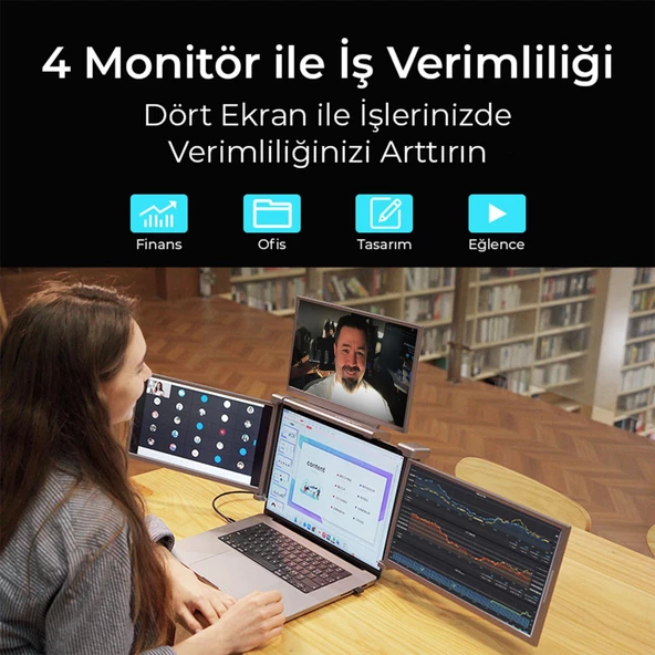 NPO NPM680 14" FHD 1080p IPS Type-C Taşınabilir Dizüstü 3'lü Monitör Çoklayıcı Notebook Monitör - 2