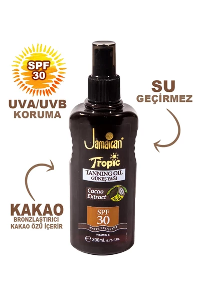Jamaican Tropic Güneş Yağı Kakao SPF30 200 ml - 2