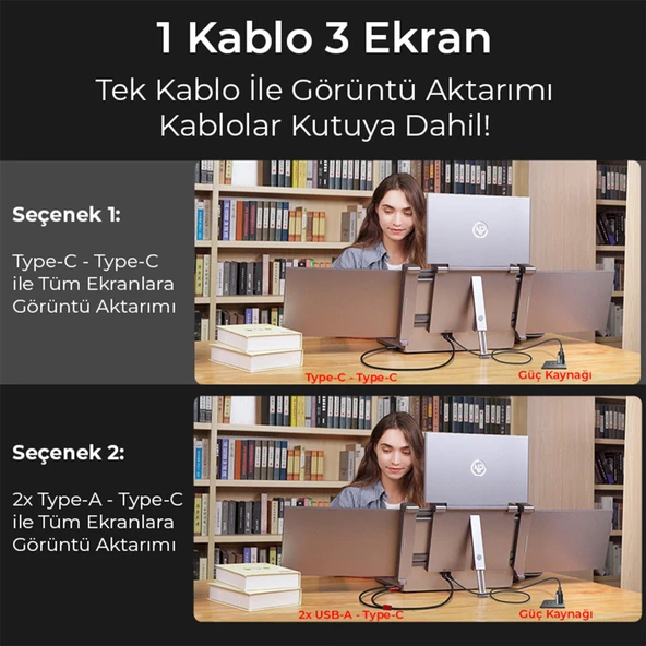 NPO NPM680 14" FHD 1080p IPS Type-C Taşınabilir Dizüstü 3'lü Monitör Çoklayıcı Notebook Monitör - 6