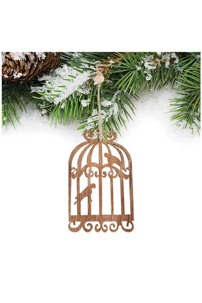 Yılbaşı Ahşap Desenli Kafes Asma Süs 2'li - 2