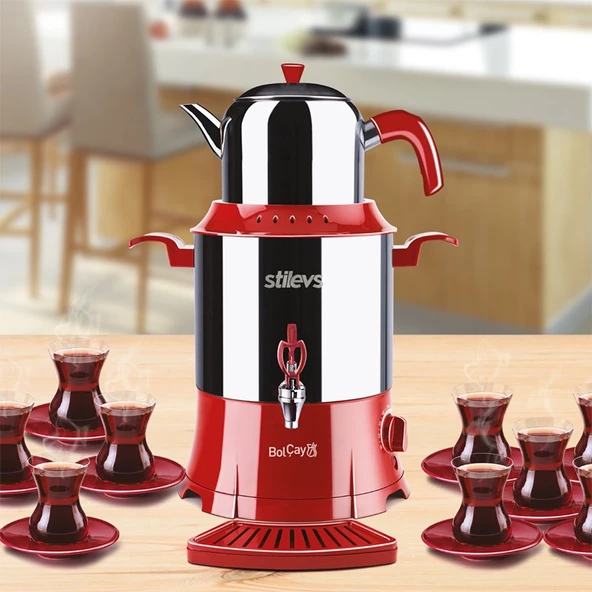 Stilevs Bolçay Kırmızı 1250 W 60 Bardak Çelik Semaver - 3