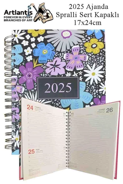 2025 Ajanda Spralli Sert Kapak 1 Adet 17x24 cm Telli Ajanda 2025 Çizgili Ajanda Günlük Planlayıcı Termo Kapak Ofis Okul - 6