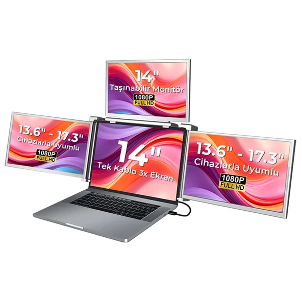 NPO NPM680 14" FHD 1080p IPS Type-C Taşınabilir Dizüstü 3'lü Monitör Çoklayıcı Notebook Monitör