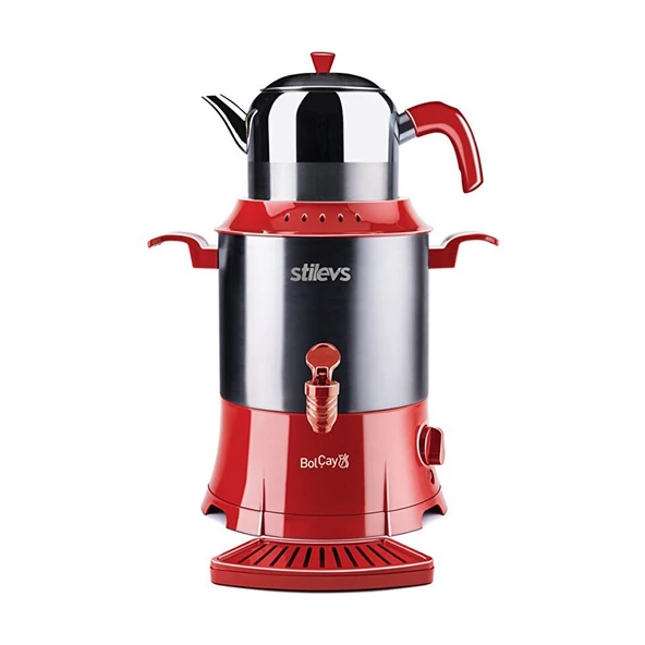 Stilevs Bolçay Kırmızı 1250 W 60 Bardak Çelik Semaver - 4