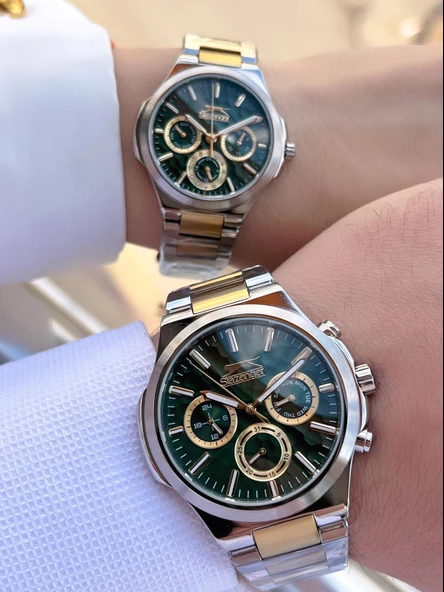 Slazenger Bay Ve Bayan Çelik Kordon Çiftlere Özel 10 Atm Suya Dayanıklı Cift Saati ESL.9.2427.2.01 - Resim 2