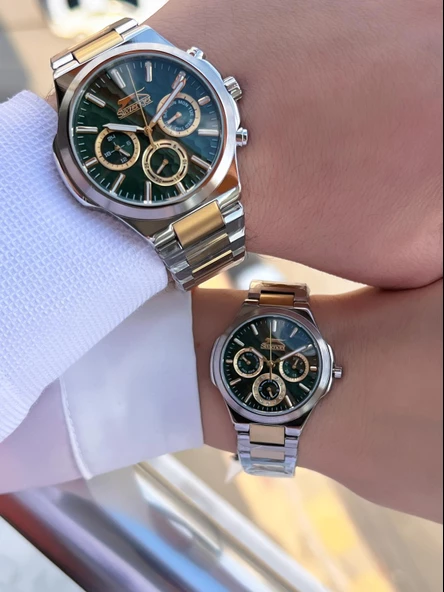Slazenger Bay Ve Bayan Çelik Kordon Çiftlere Özel 10 Atm Suya Dayanıklı Cift Saati ESL.9.2427.2.01 ürün görseli