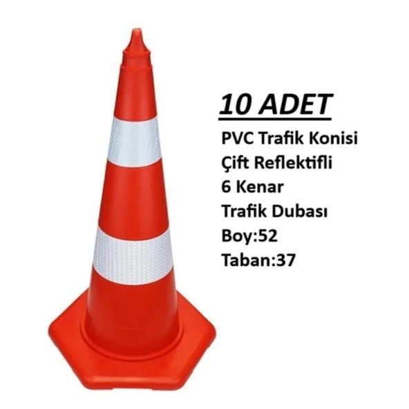 Mfk TRAFİK KONİSİ (52 cm) PVC ÇİFT REKLEFTİFLİ 10 ADET