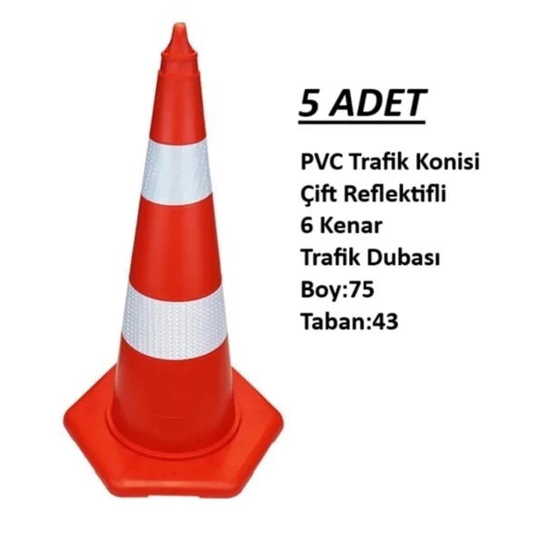 Mfk TRAFİK KONİSİ (75 cm) PVC ÇİFT REKLEFTİFLİ 5 ADET