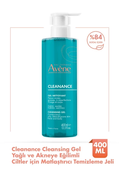 Avene  Cleanance Yağlı ve Akneli Ciltler için Matlaştırıcı Temizleme Jeli 400 ml