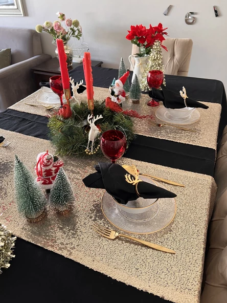 Yılbaşı Gold Payetli Runner 1 Adet Yeniyıl Christmas Newyear 45x130 Sofra Winter Ranır Parlak - 3