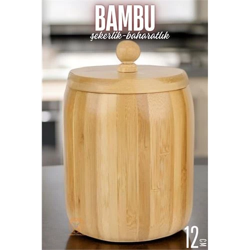 Bambu Şekerlik Baharatlık Çok Amaçlı Ahşap Saklama Kabı 12 CM