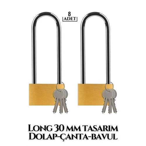 8 ADET Long 30 mm Dolap Çanta Bavul Kilidi 718882 Toptan Paket