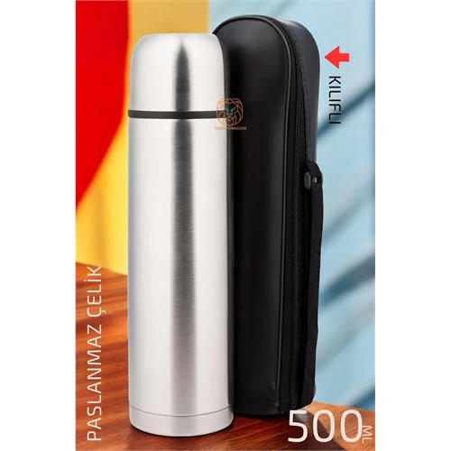 Çelik Kılıflı Termos 500 ML Deri Kılıflı Çelik Matara