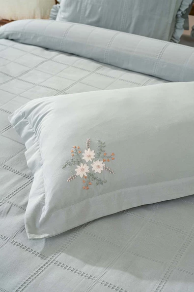 Rivaİstanbul Fiorella Mint Çift Kişilik Çarşaflı Yatak Örtüsü Takımı 6 Parça Uyku Seti - Resim 6