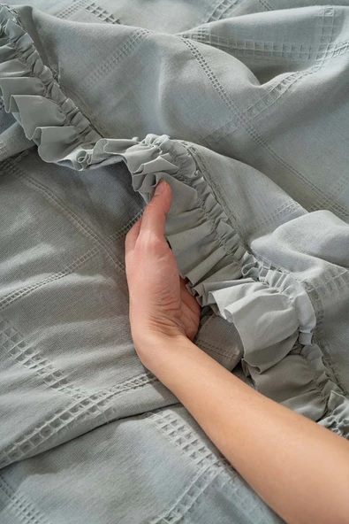 Rivaİstanbul Fiorella Mint Çift Kişilik Çarşaflı Yatak Örtüsü Takımı 6 Parça Uyku Seti - Resim 7