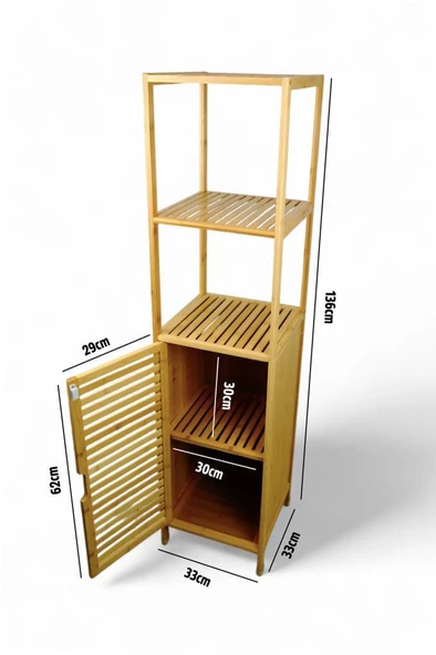 Digithome Bambu Tek Kapaklı 3 Raflı Çok Amaçlı Banyo Düzenleyici Organizer Dik Dolap JWBW-5049 - 4